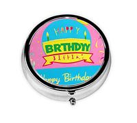 Pilulier rond avec ballon « Happy Birthday » - Organiseur de médicaments quotidien portable - Design facile à transporter.