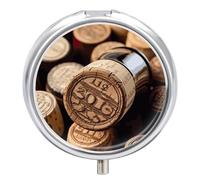 Pilulier rond avec bouchon de bouteille de vin, 3 compartiments, sac à main, portable, mini médicament, vitamines, huile de poisson