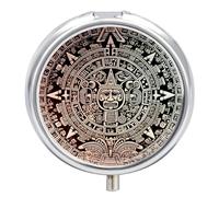 Pilulier rond avec calendrier maya End of the World - Petit pilulier de voyage étanche - Organiseur de poche et pratique au quotidien