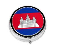 Pilulier rond avec drapeau du Cambodge, organiseur de médicaments quotidien portable, design facile à transporter.