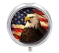 Pilulier rond avec drapeau et aigle - Portable - Pour médicaments et vitamines - Organiseur pour sac à main