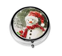 Pilulier rond avec imprimé Merry Christmas avec bonhomme de neige joyeux avec 3 compartiments, mini pilulier portable pour médicaments, vitamines, huile de poisson, compléments