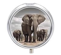 Pilulier rond avec miroir 3 compartiments - Petit pilulier portable - Éléphant d'Afrique - Pour sac à main, poche, voyage, vitamines, compléments