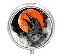 Pilulier rond avec miroir - 3 compartiments - Petit pilulier portable - Motif corbeau qui ouvre sa bouche - Pour sac à main, poche, voyage, vitamines, compléments