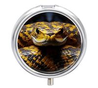 Pilulier rond avec miroir 3 compartiments - Petit pilulier portable - Serpent jaune - Pour sac à main, poche, voyage, vitamines, compléments