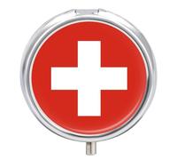 Pilulier Rond Avec Miroir, Imprimé Drapeau Suisse, Petit Étui À Pilules Portable En Métal, Organisateur De Vitamines, Idéal Pour Sac À Main Ou Poche, Cadeau De Voyage