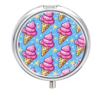 Pilulier rond avec motif cornet de crème glacée - Organiseur de poche pour sac à main