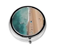 Pilulier rond avec vue aérienne de la plage - Organiseur de médicaments quotidien portable - Design facile à transporter.