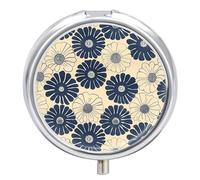 Pilulier rond blanc à 3 compartiments pour voyage 3 fois par jour - Joli mini pilulier pour sac à main et poche - Boîte à médicaments portable en métal avec miroir - Récipient rond pour médicaments