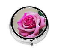 Pilulier rond blanc aquarelle florale rose 3 compartiments pour sac à main, joli pilulier en métal, petit pilulier de voyage pour contenir des vitamines, des suppléments d'huile de poisson