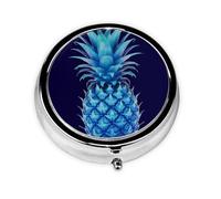 Pilulier rond bleu ananas à 3 compartiments pour sac à main, joli pilulier de voyage portable pour contenir des vitamines, des suppléments d'huile de poisson