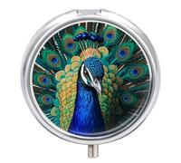 Pilulier rond bleu paon à 3 compartiments portable de voyage pour le quotidien, mini récipient compact de stockage de médicaments distributeur de supplément de vitamines
