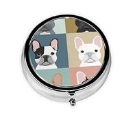 Pilulier rond bouledogue français, mini boîte à pilules portable, convient pour la maison, le bureau et les voyages