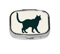 Pilulier rond carré Happy Walking Cat - 2 compartiments - Pour poche - Sac à main - Portable - Pour médicaments, foie de morue - Pour huile de foie de morue - 2 fois par jour