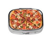 Pilulier rond carré I Love Pizza - 2 compartiments - Pour poche - Sac à main - Portable - Pour médicaments, foie de morue, huile de foie - 2 fois par jour