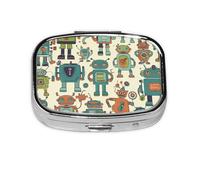 Pilulier rond carré mignon dessin animé robots pilulier quotidien 2 compartiments pilulier de voyage pour poche, sac à main, boîte de rangement portable pour médicaments, foie de morue, huile