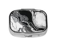 Pilulier rond carré noir et blanc en marbre 2 compartiments pour poche sac à main portable médicaments, foie de morue, huile de foie de morue, pilulier 2 fois par jour