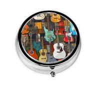 Pilulier rond coloré avec 3 compartiments pour guitare acoustique et guitares - Portable - Pour médicaments, vitamines, huiles de poisson, compléments