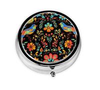 Pilulier rond coloré de style mexicain avec 3 compartiments, mini pilulier en métal pour sac à main ou poche, léger et portable pour un usage quotidien, cadeau, voyage