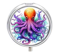 Pilulier rond coloré en forme de pieuvre - Portable - Étanche - Pour poche et sac à main - Pratique au quotidien
