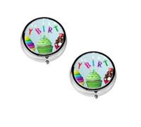 Pilulier rond coloré Happy Birthday Cupcakes avec 3 compartiments - Petit pilulier portable - Conteneurs de vitamines - Essentiels de voyage - 4,6 x 4,6 x 1,8 cm
