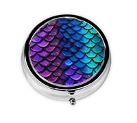 Pilulier rond coloré imprimé écailles de sirène avec 3 compartiments, mini pilulier portable pour médicaments, vitamines, huile de poisson, compléments