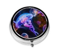 Pilulier rond coloré imprimé méduses avec 3 compartiments, mini pilulier portable pour médicaments, vitamines, huile de poisson, compléments