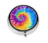 Pilulier rond coloré imprimé tie-dye avec 3 compartiments, mini pilulier portable pour médicaments, vitamines, huile de poisson, compléments