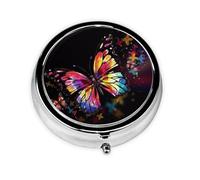 Pilulier rond coloré papillon à 3 compartiments pour sac à main, joli pilulier en métal, mini petit pilulier de voyage pour contenir des vitamines, des suppléments d'huile de poisson