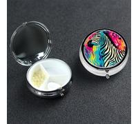 Pilulier rond coloré zèbre à 3 compartiments - Joli pilulier de voyage portable en métal pour médicaments et vitamines - Cadeau unique pour homme et femme