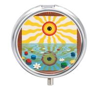 Pilulier rond compact à 3 compartiments, boîte à pilules de voyage portable rétro bohème pour le soleil, pilulier quotidien pour hommes et femmes