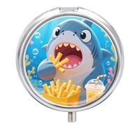 Pilulier rond compact à 3 compartiments, pilulier de voyage amusant dessin animé requin, pilulier quotidien pour hommes et femmes
