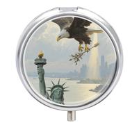 Pilulier rond compact à 3 compartiments, pilulier de voyage patriotique aigle américain, pilulier quotidien pour hommes et femmes