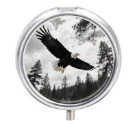 Pilulier rond compact à 3 compartiments, pilulier de voyage portable, aigle noir, forêt, pilulier quotidien pour hommes et femmes