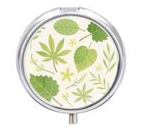 Pilulier rond compact à 3 compartiments, pilulier de voyage portable, aquarelle, feuilles vertes, pilulier quotidien pour hommes et femmes