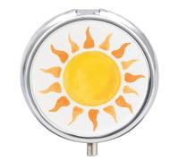 Pilulier rond compact à 3 compartiments, pilulier de voyage portable, aquarelle, jaune soleil, pilulier pour médicaments quotidiens pour homme et femme
