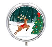 Pilulier rond compact à 3 compartiments, pilulier de voyage portable, arbre de Noël, élan, pilulier quotidien pour hommes et femmes