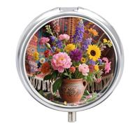 Pilulier rond compact à 3 compartiments, pilulier de voyage portable bohème floral pilulier pour médicaments quotidiens pour homme et femme