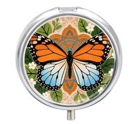Pilulier rond compact à 3 compartiments, pilulier de voyage portable bohème mandala papillon pilulier pour médicaments quotidiens pour homme et femme