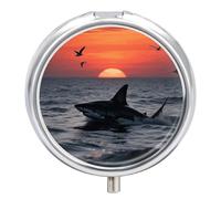 Pilulier rond compact à 3 compartiments, pilulier de voyage portable en forme de requin pour homme et femme