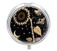 Pilulier rond compact à 3 compartiments, pilulier de voyage portable, jaune tournesol, bourdon, abeille, pilulier d'automne noir, pilulier quotidien pour homme et femme