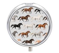 Pilulier rond compact à 3 compartiments, pilulier de voyage portable, joli cheval mignon, pilulier pour médicaments quotidiens pour homme et femme