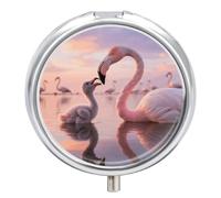 Pilulier rond compact à 3 compartiments, pilulier de voyage portable, joli coucher de soleil rose, flamant rose, pilulier pour médicaments quotidiens pour homme et femme