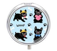 Pilulier rond compact à 3 compartiments, pilulier de voyage portable, mignon kawaii bouledogue pilulier pilulier pour médicaments quotidiens pour homme et femme