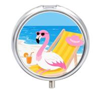 Pilulier rond compact à 3 compartiments, pilulier de voyage portable, motif flamant rose tropical, dessin animé, pilulier quotidien pour hommes et femmes