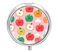Pilulier rond compact à 3 compartiments, pilulier de voyage portable motif pommes pilulier pour médicaments quotidiens pour homme et femme