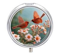 Pilulier rond compact à 3 compartiments, pilulier de voyage portable, oiseau rouge, papillon, fleurs, pilulier quotidien pour hommes et femmes