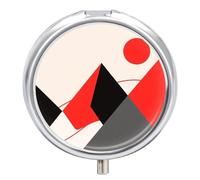Pilulier rond compact à 3 compartiments, pilulier de voyage portable, pilulier rouge soleil montagne pilulier pour médicaments quotidiens pour homme et femme