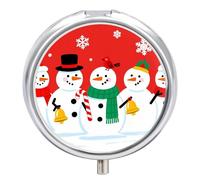 Pilulier rond compact à 3 compartiments, pilulier de voyage portable pour Noël, bonhomme de neige, pilulier quotidien pour hommes et femmes