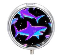 Pilulier rond compact à 3 compartiments, pilulier de voyage portable requin coloré pour médicaments quotidiens pour homme et femme